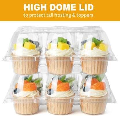 LotFancy (6 Count x 40 Sets) Cupcake Containers, Half Dozen Clear Cupcake Boxes, Thick Plastic Muffin Holders with Detachable Tall Dome Lid, Disposable Cupcake Carriers, BPA Free, Standard Size