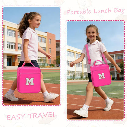 Lunch Box for Women Girls Adult Teens Kids Lunch Bag School Work Picnic Meal Food Container Carrier Purse Cooler,Insulated Lunch Tote with Handheld Shoulder Strap Water Bottle Holder Purple A
