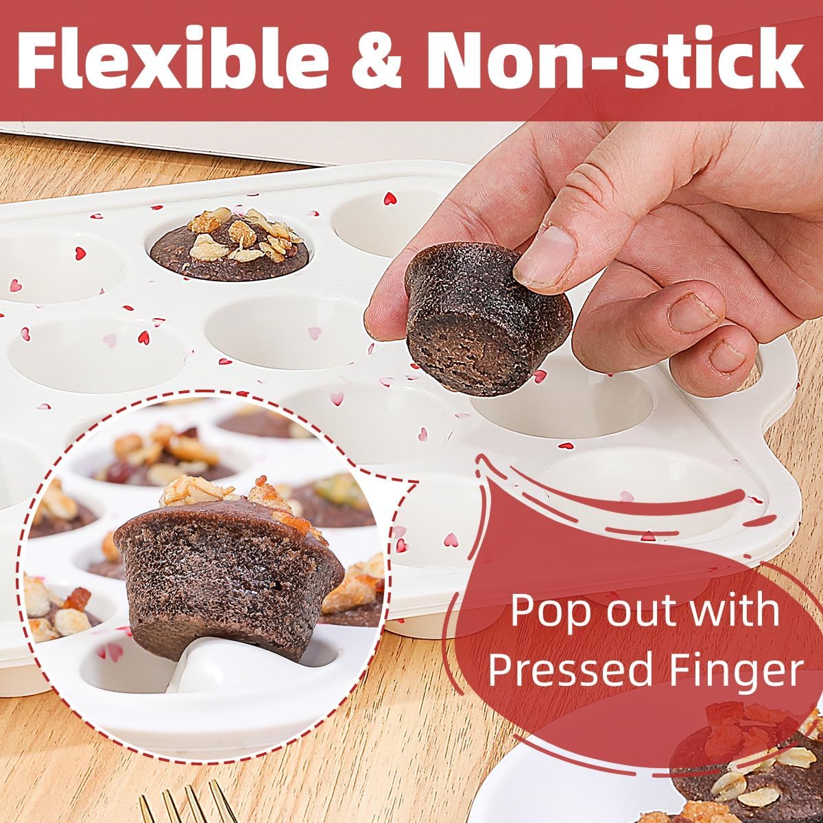 CAKETIME Mini Muffin Pan, Metal Reinforced Frame Mini Cupcake Pans 24 Cups Nonstick Muffin Silicone Molds with Handle for Baking Muffins, Cupcakes, Egg Bites 2 Pack
