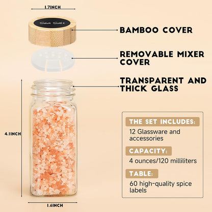 DIDITIME Spice Jars with Label, 4oz Empty Square Seasoning Containers