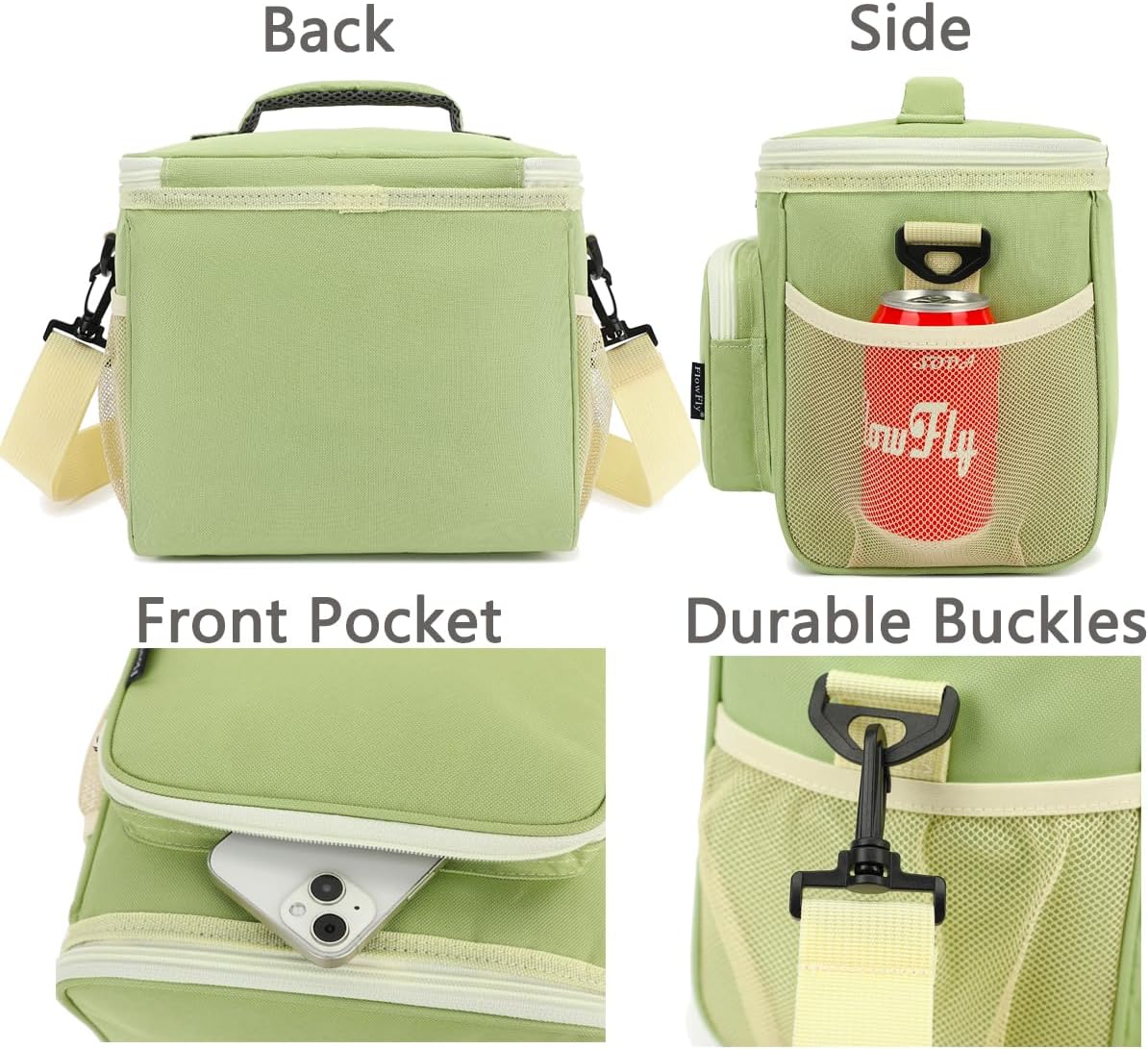 FlowFly Insulated Reusable Lunch Bag Adult Large Lunch Box for Women and Men with Adjustable Shoulder Strap,Front Zipper Pocket and Dual Large Mesh Side Pockets,Cherry - Colors B