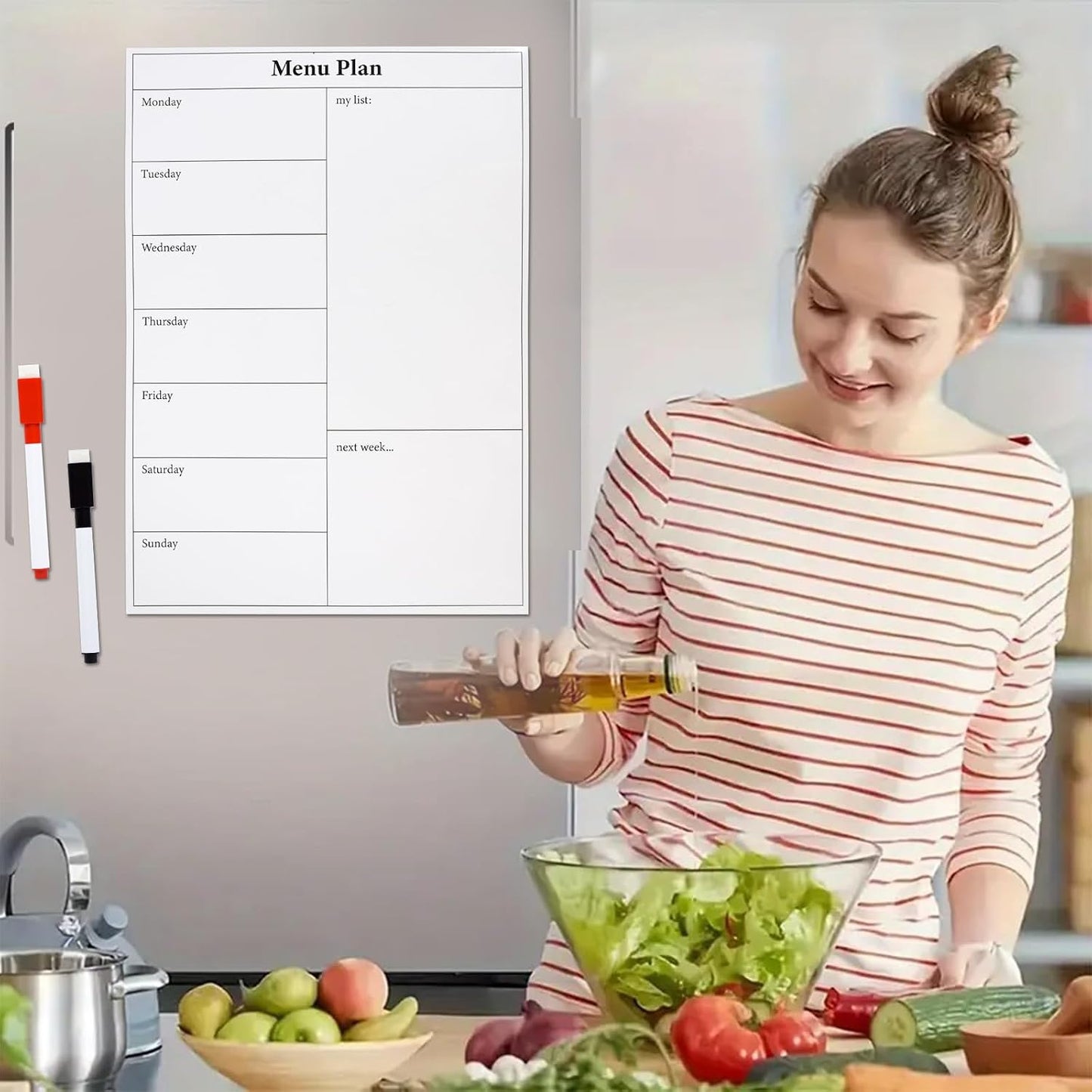 Marte Vanci Weekly Planner Whiteboard for Fridge, (11.4x7.8inch) Menu Board for Kitchen, Grocery List, Meal Planner for Refrigerator, Weekly Calendar Magnetic Whiteboard with 3 Markers (2 Pack)