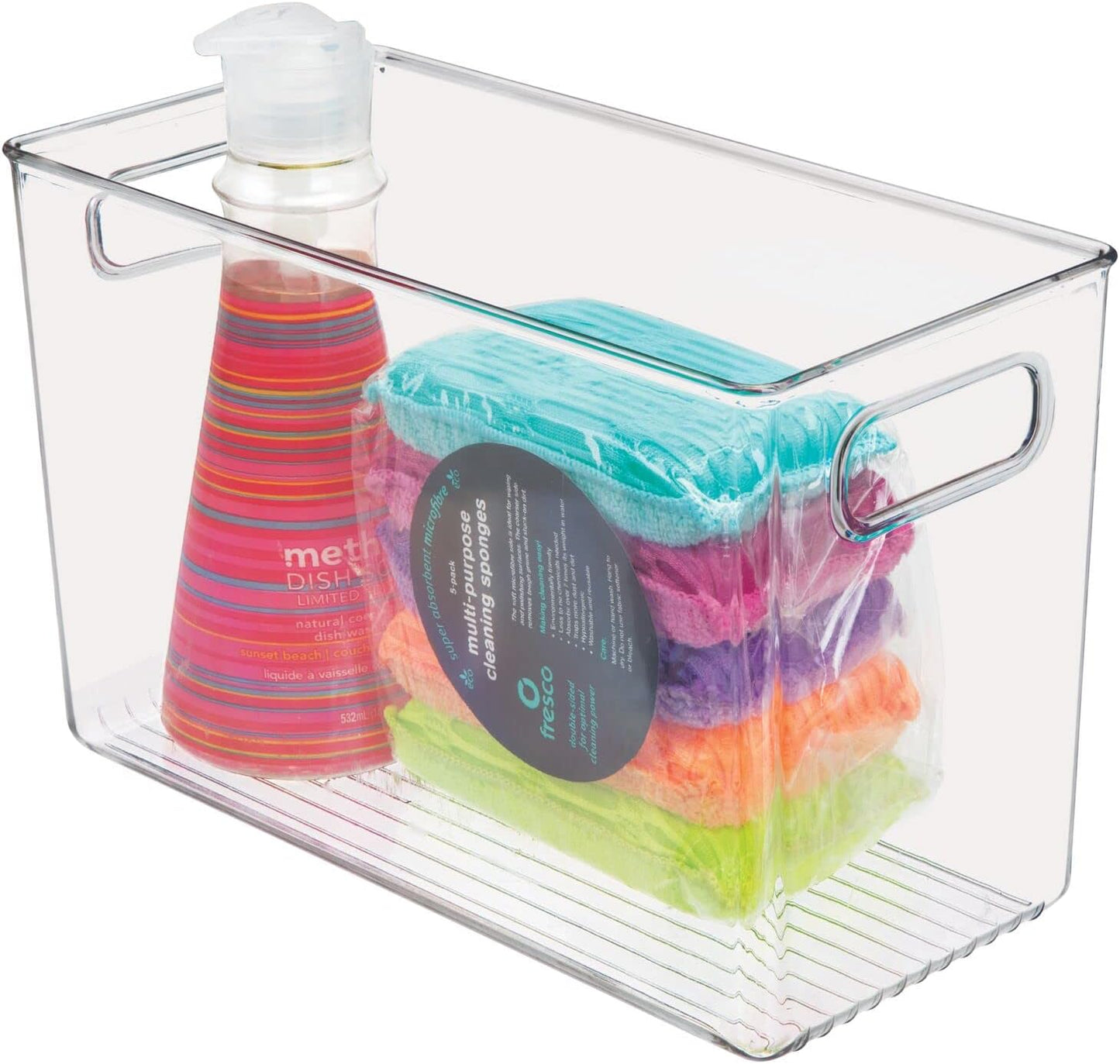 mDesign Plastic Storage Organizer Container Bin for Kitchen Organization in Pantry, Cabinet, Countertop Fridge, Refrigerator, and Freezer - Hold Food, Drink, or Snacks, Ligne Collection, 4 Pack, Clear