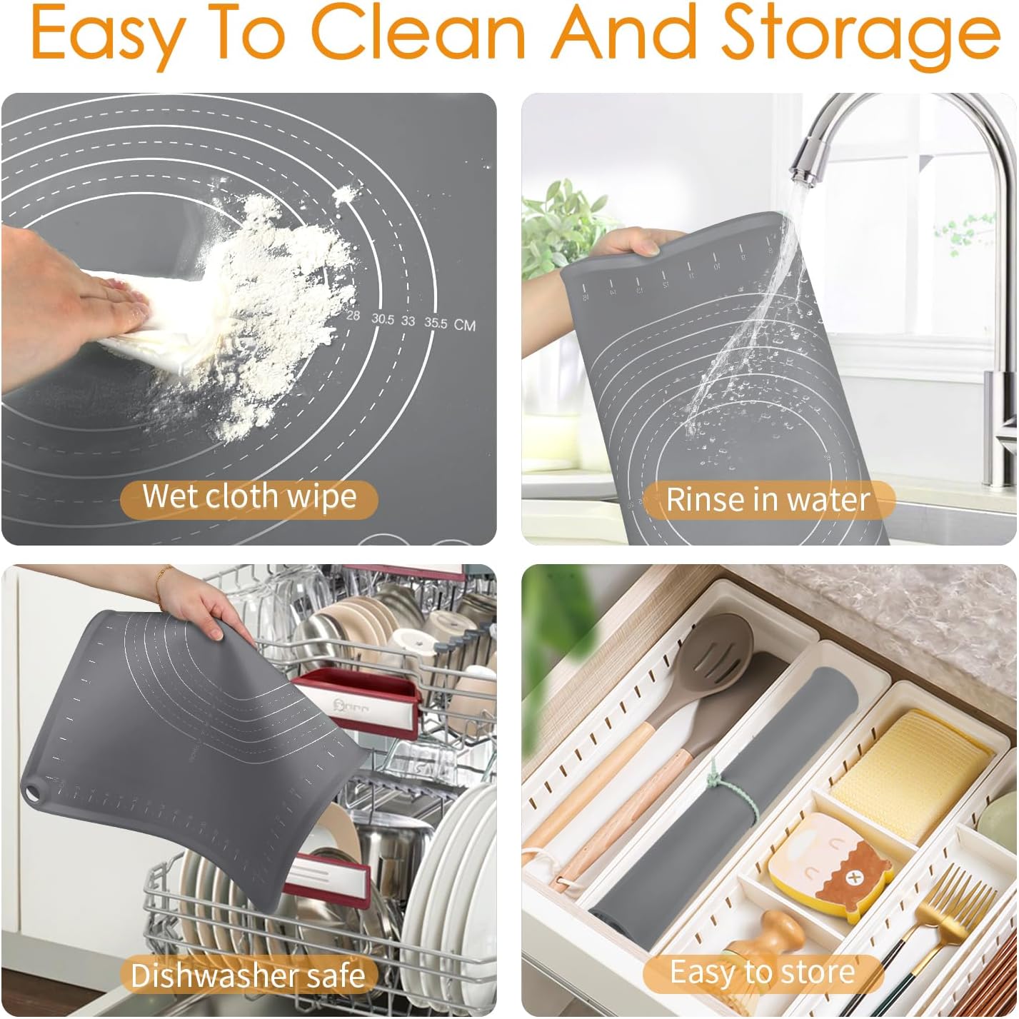 Extra Large Silicone Baking Mat for Countertops, Extra Thick 28" x 20" Non-Slip Pastry Mat with Raised Edges and Measurements, Food-Grade Dough Rolling Sheet for Kneading, Pizza, Bread,Fondant