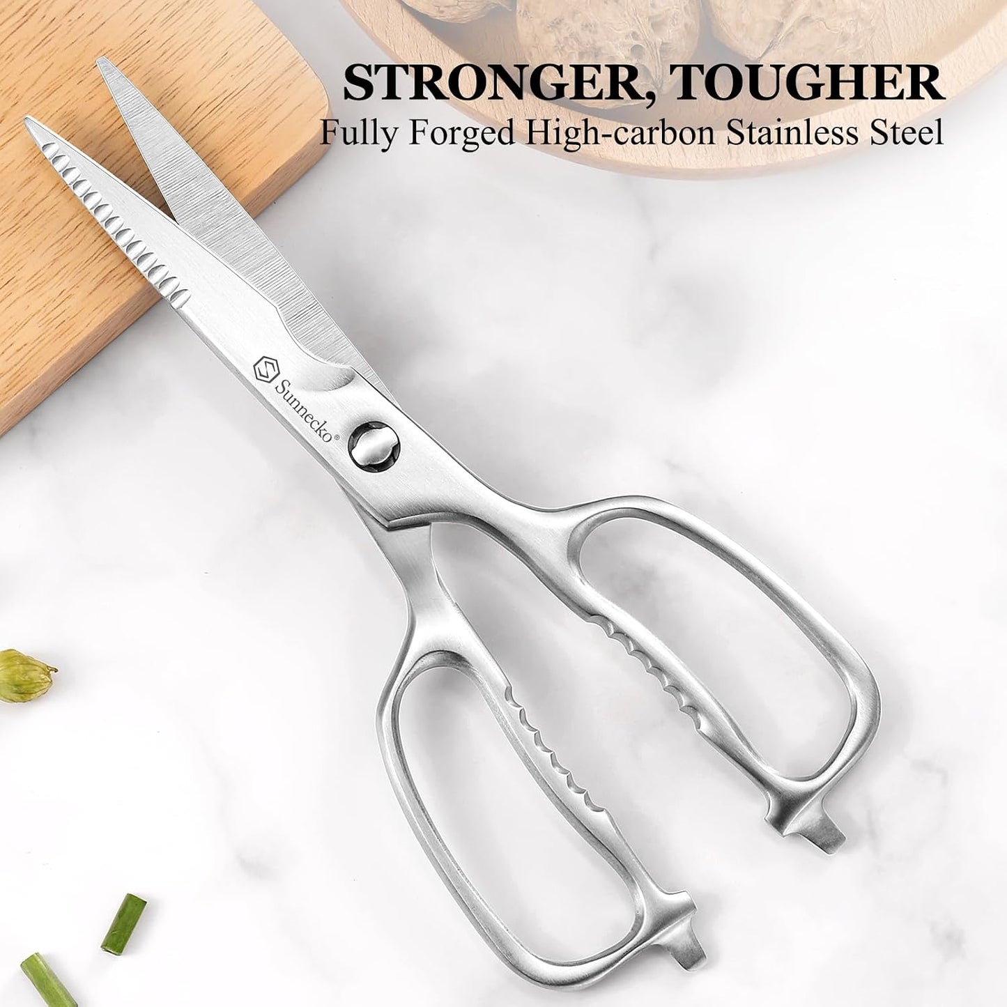Sunnecko Heavy Duty Kitchen Scissors - Stainless Steel Kitchen Shears, Ultra Sharp Micro Serrated Poultry Shears, Cooking Scissors for Meat, Dishwasher Safe