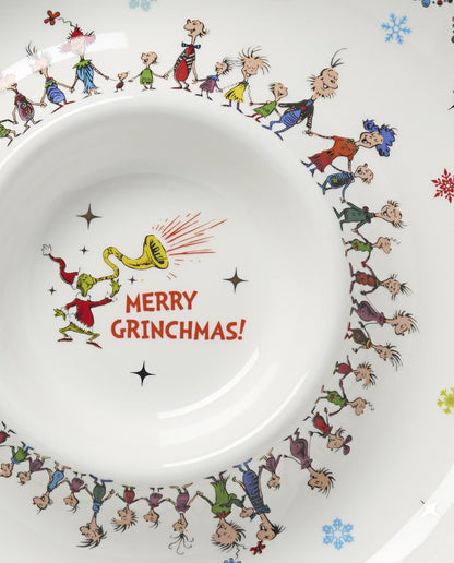 Lenox 898096 Merry Grinchmas Chip & Dip Bowl, Christmas Dishes, Festive Holiday Serveware