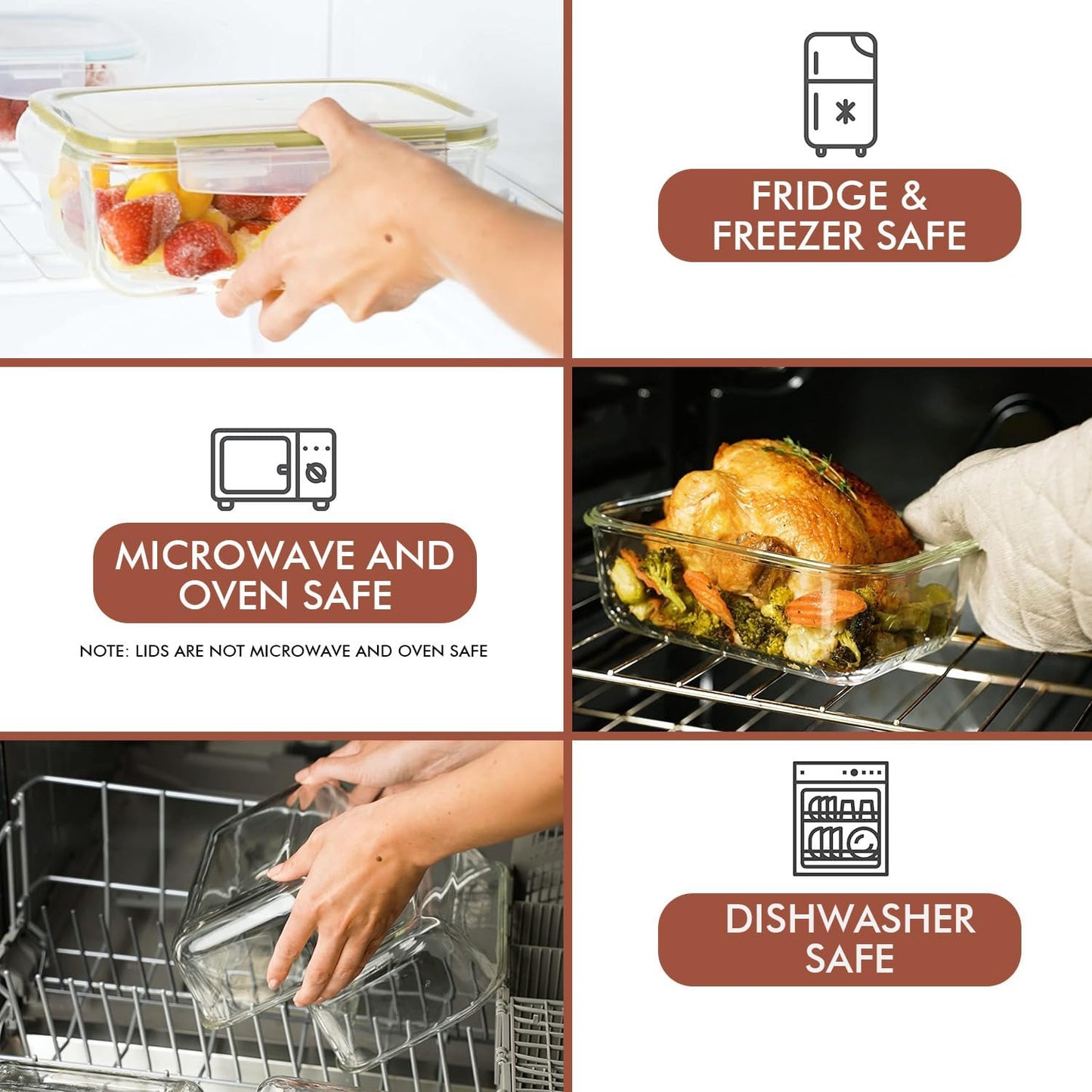 Razab 35 Pc Set Glass Food Storage Containers with Lids - Meal Prep Airtight Bento Boxes BPA-Free 100% Leak Proof (15 lids,15 glass & 5 Plastic Sauce/Dip Containers)