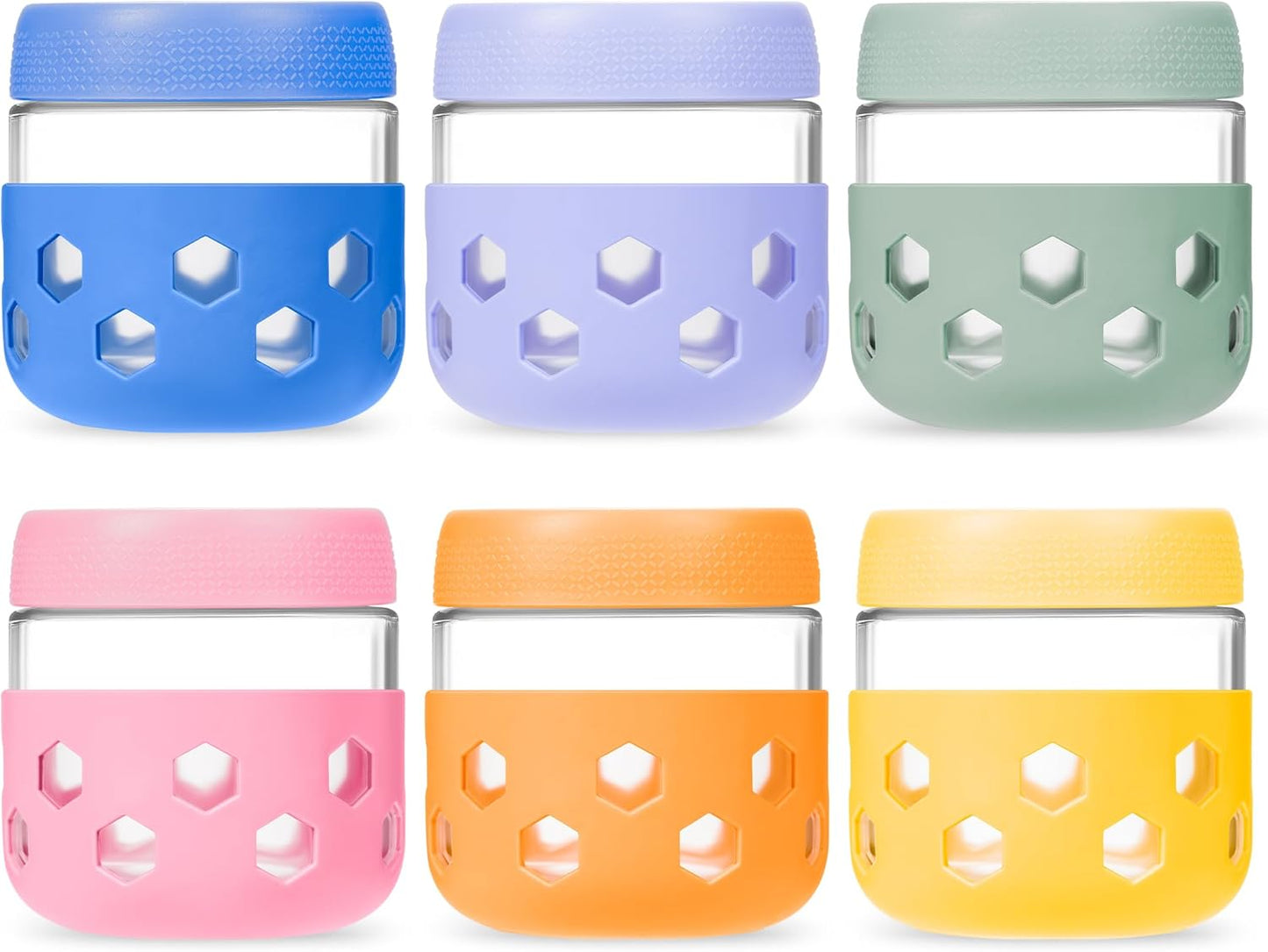 Gemice 6-Pack 10oz Glass Mason Jars with Silicone Sleeves, Airtight BPA-Free Overnight Oats Containers with Lids, Dishwasher Safe Leak-Proof Meal Prep Jars for Chia Pudding, Yogurt, Snacks