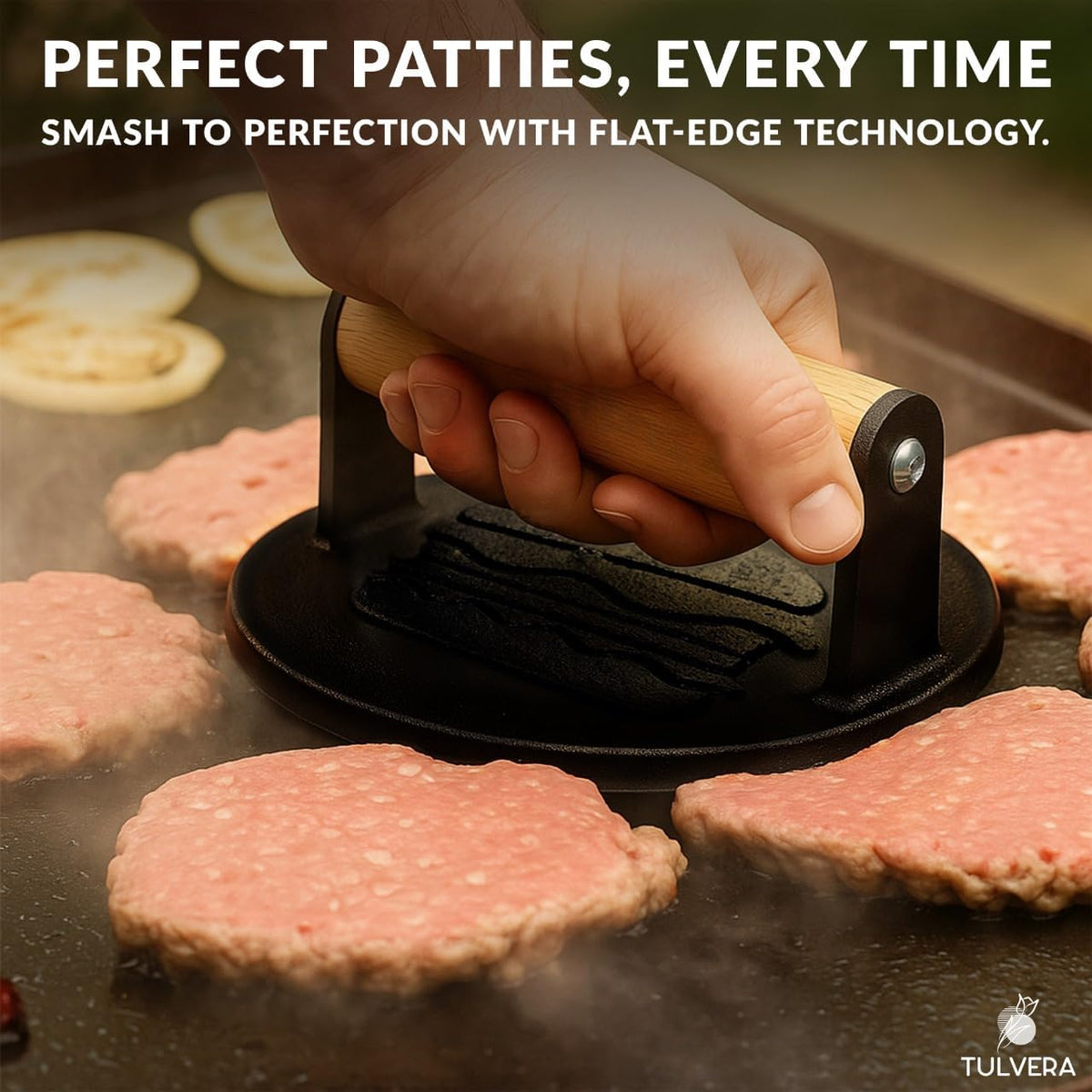 Smash Burger Press, Cast Iron Hamburger Smasher Tool for Steak, Bacon, Meat
