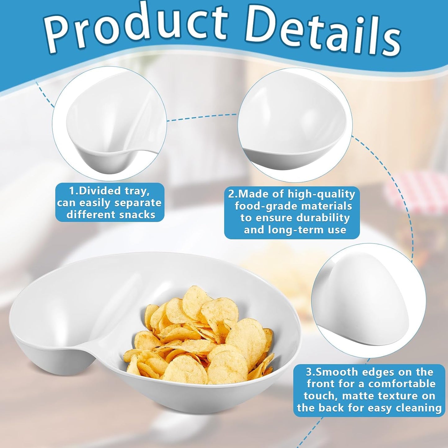 2 Pcs Chip and Dip Bowl Chip and Dip Serving Tray Set 11'' Large Divided Platter 18oz & 5oz Compartment Serving Dish Melamine Dumpling Plate for Easter Party Appetizer Salad Snack Fruit Taco White
