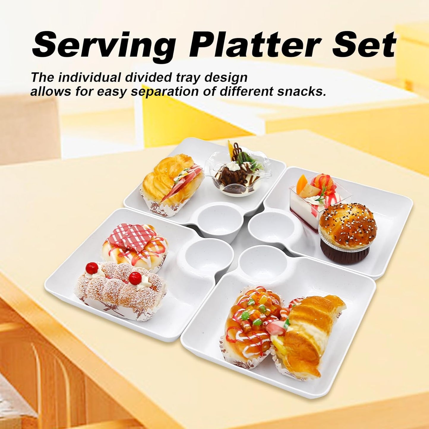 4 Pcs Veggie Platter Chips Dipping Dish L*W (7.28"*7.28") Serving Trays for Entertaining with Sauce Rack for Buffet Party Family Party (Mixed Colors) (Mixed Colors)