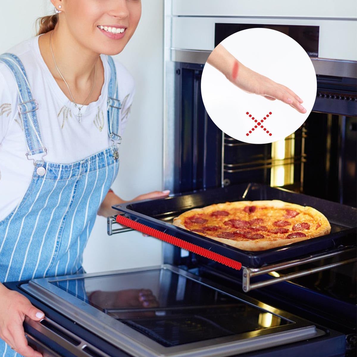 4 Pack Silicone Oven Rack Shields Heat Resistant Silicone Oven Rack Guards Against Burns and Scars Silicone Oven Rack Edge Protector Oven Rack Cover Edge Oven Shelf Protectors Protect Hand & Arm (Red)