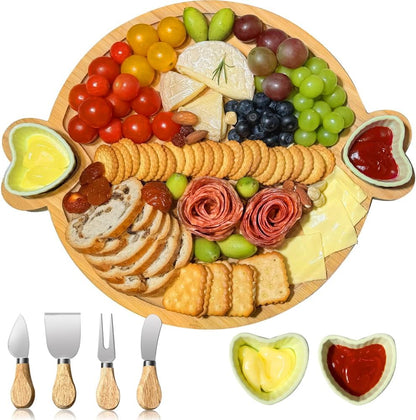 Charcuterie Boards Gift Set: Bamboo Charcuterie Cheese Board - Unique for Mom - House Warming Gifts New Home, Bridal Shower Wedding Gifts for Couple