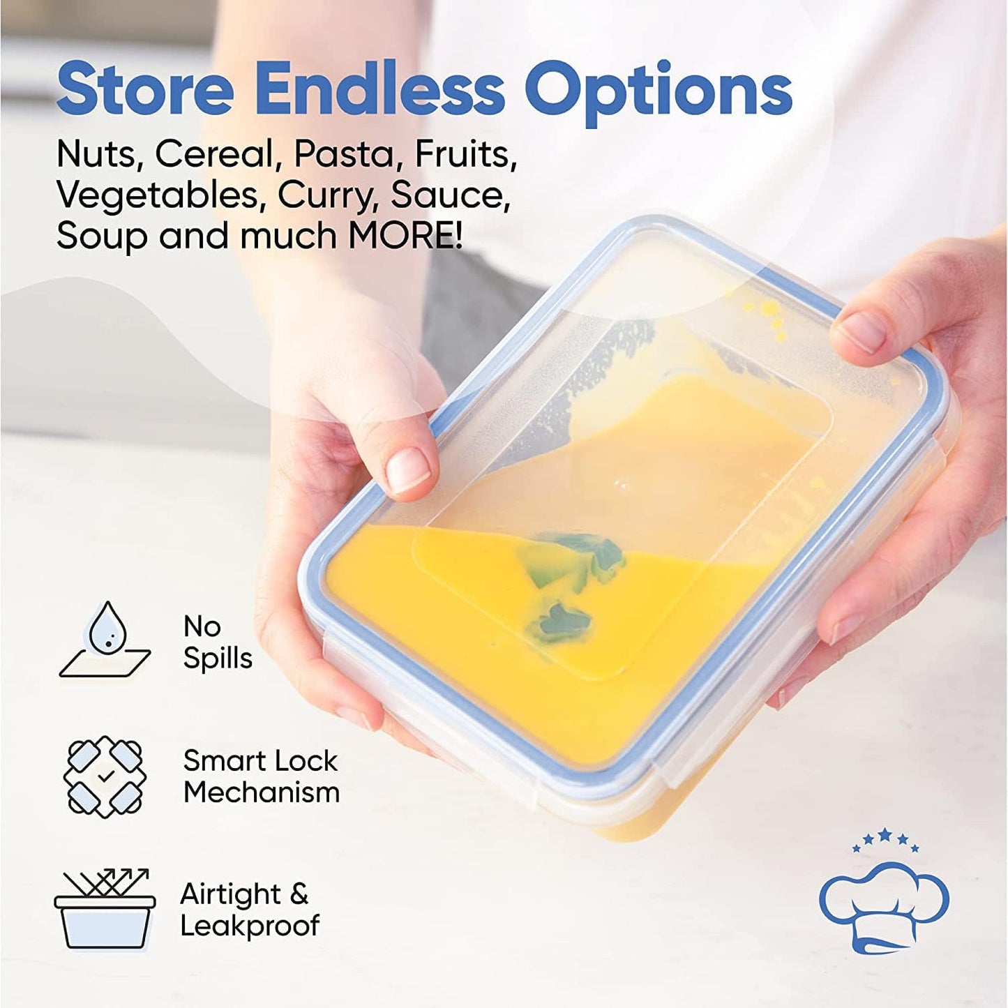 Chef's Path 28 Piece Airtight Food Storage Containers with Easy Snap Lids, 14 Containers and Lids, Stackable Kitchen and Pantry Canisters for Coffee, Meal Prep and Food Storage -Transparent