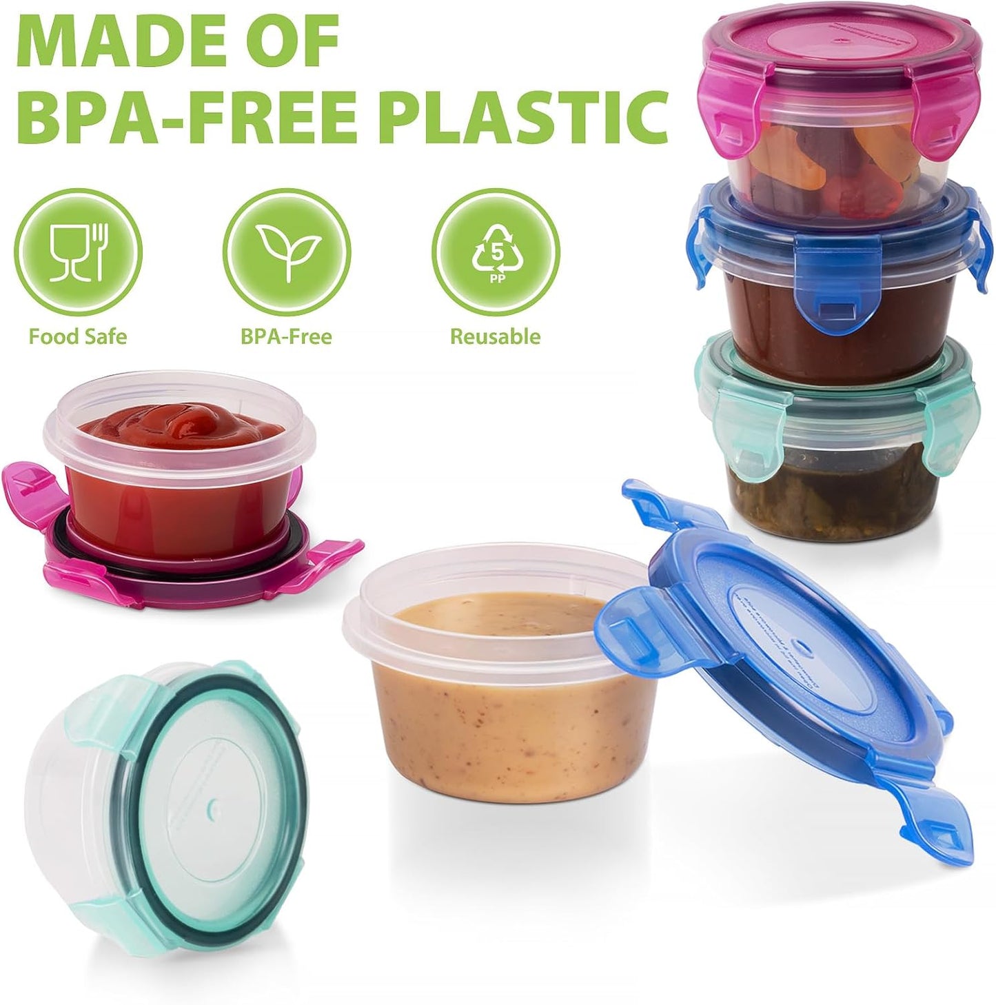Freshmage Salad Dressing Container to Go, [6 Pack] 2.7 oz Small Condiment Containers with Leakproof Lids for On-the-Go Meals, Reusable Sauce Containers BPA-Free