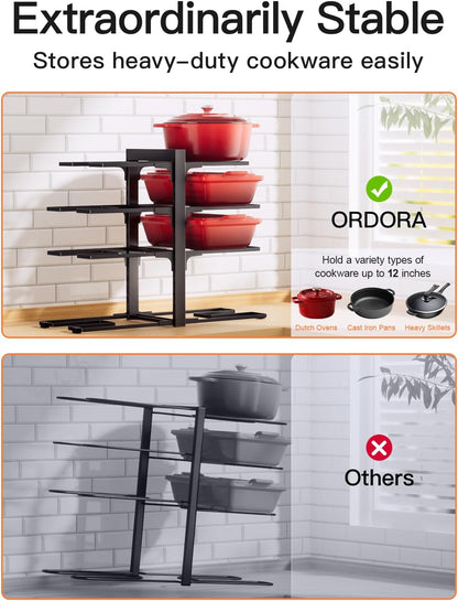 ORDORA Pots and Pans Organizer Under Cabinet 16.6", 8-Tier Adjustable Rack