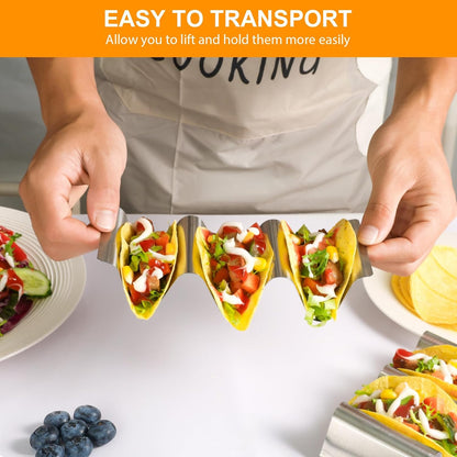 Taco Holder 12 Packs - Stainless Steel Taco Holders set of 12, Oven & Dishwasher & Grill Safe Taco Shell Tray, Each Metal Taco Stands for 3 Tacos, Stylish Taco Rack with Handles