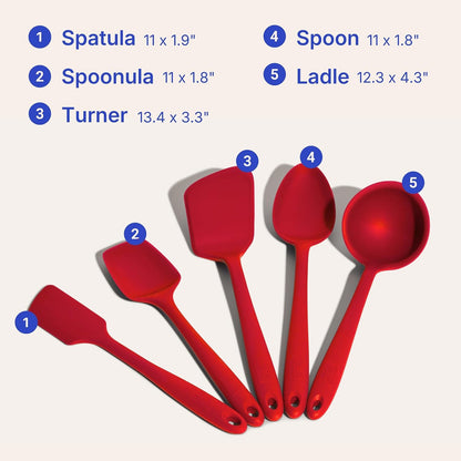 GIR 5-Piece Silicone Kitchen Utensils Set, Non-Toxic Cooking Utensils for Cooking and Baking, Heat Resistant, Food Grade, Dishwasher Safe Rubber Spatula, Ladle, Spoon - Charcoal