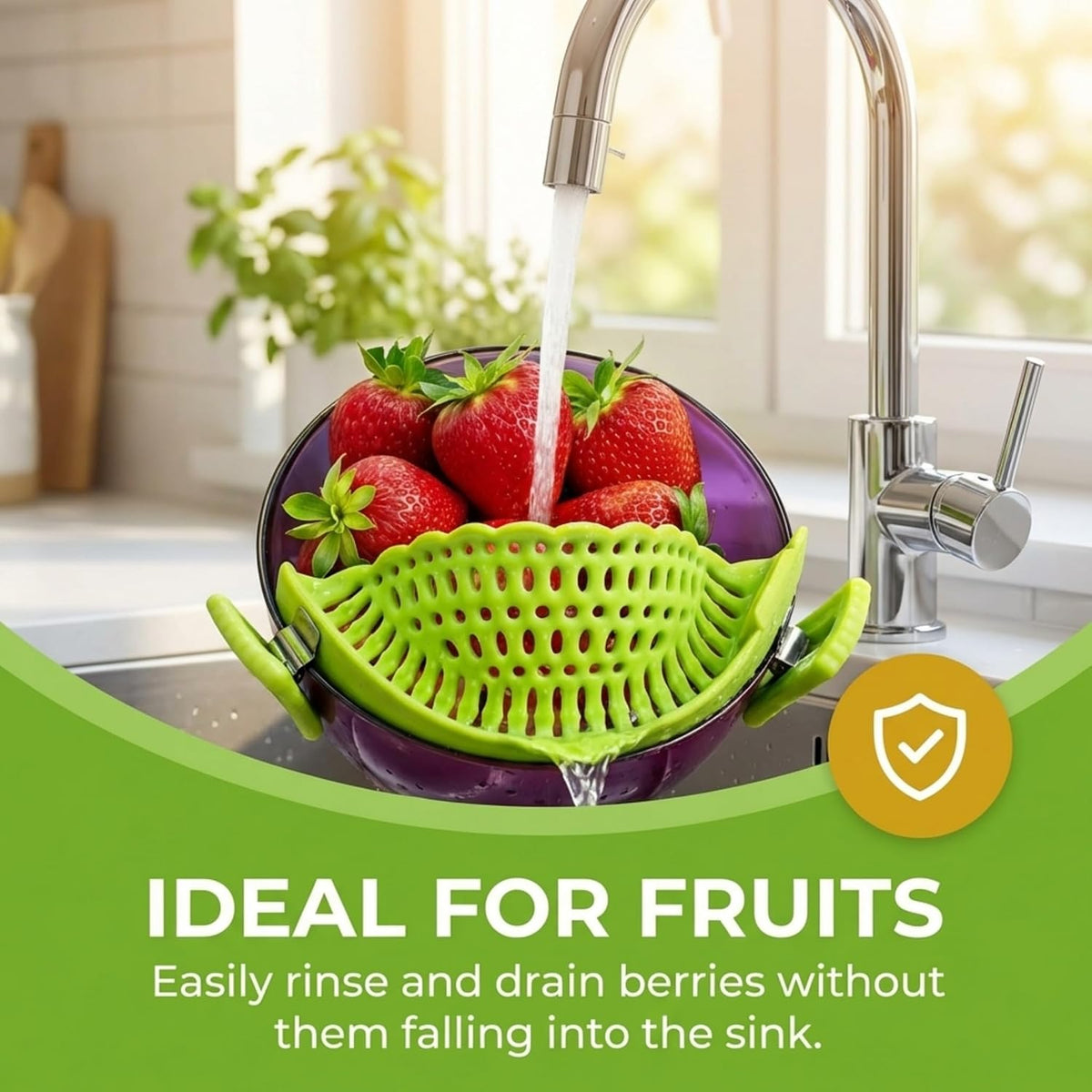 Performore Compact Universal Silicone Snap-On Pot Strainer | Heat-Resistant Clip-On Food Colander | BPA-Free Pasta, Vegetable & Soup Drainer | Dishwasher Safe Kitchen Tool