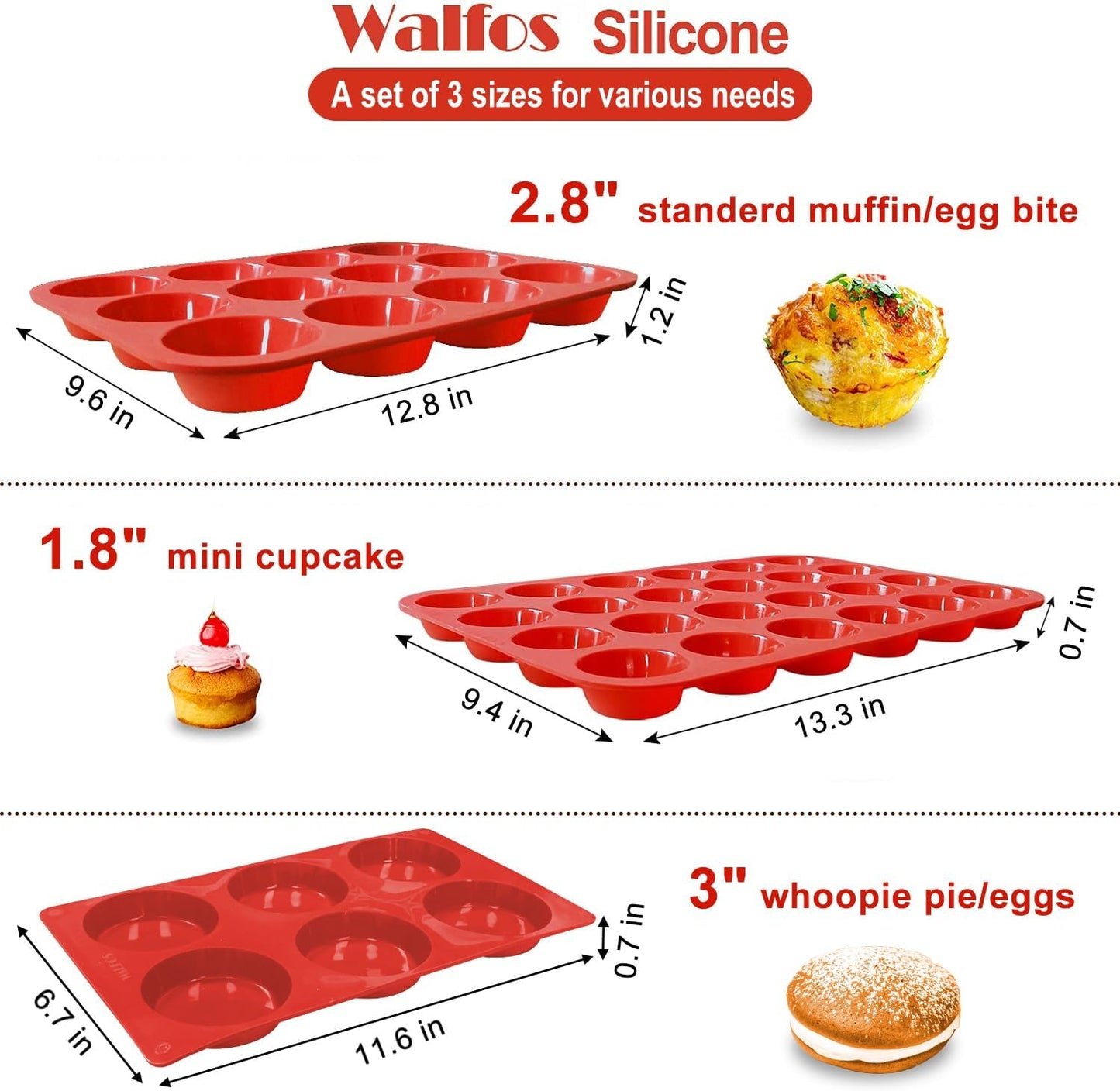 Walfos Silicone Cupcake Pan Set, 2-Piece Mini 24 Cups Muffin Baking Pan, BPA Free and Dishwasher Safe, Non-stick , Great for Making Muffin Cakes, Fat Bombs