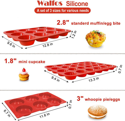 Walfos Silicone Cupcake Pan Set, 2-Piece Mini 24 Cups Muffin Baking Pan, BPA Free and Dishwasher Safe, Non-stick , Great for Making Muffin Cakes, Fat Bombs