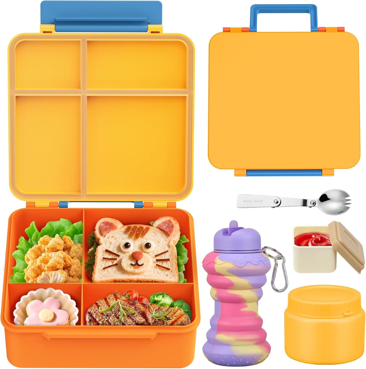 Lunch Box Kids, Leak Proof 5 Compartment Bento Box for Kids, 13oz Thermo for Hot Food Kids Lunch Box,Hot Lunch Box for School Travel