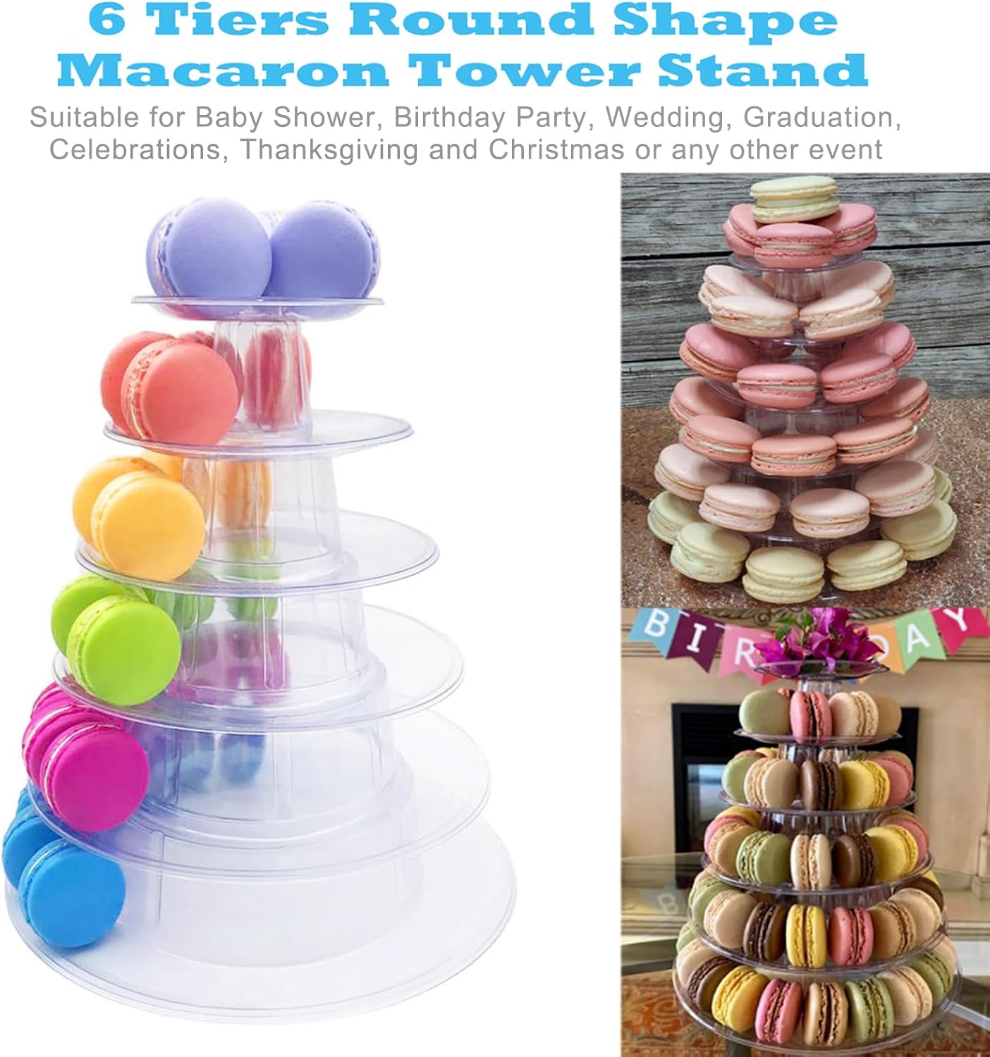 3 Tiers Round Cupcake Stand, Acrylic Cake Tower Stand Holder Macaron Display Rack Cookie Candy Buffet Desserts Platter with Base for Baby Shower, Birthday Party, Wedding, Party (3-Tiers with Base)