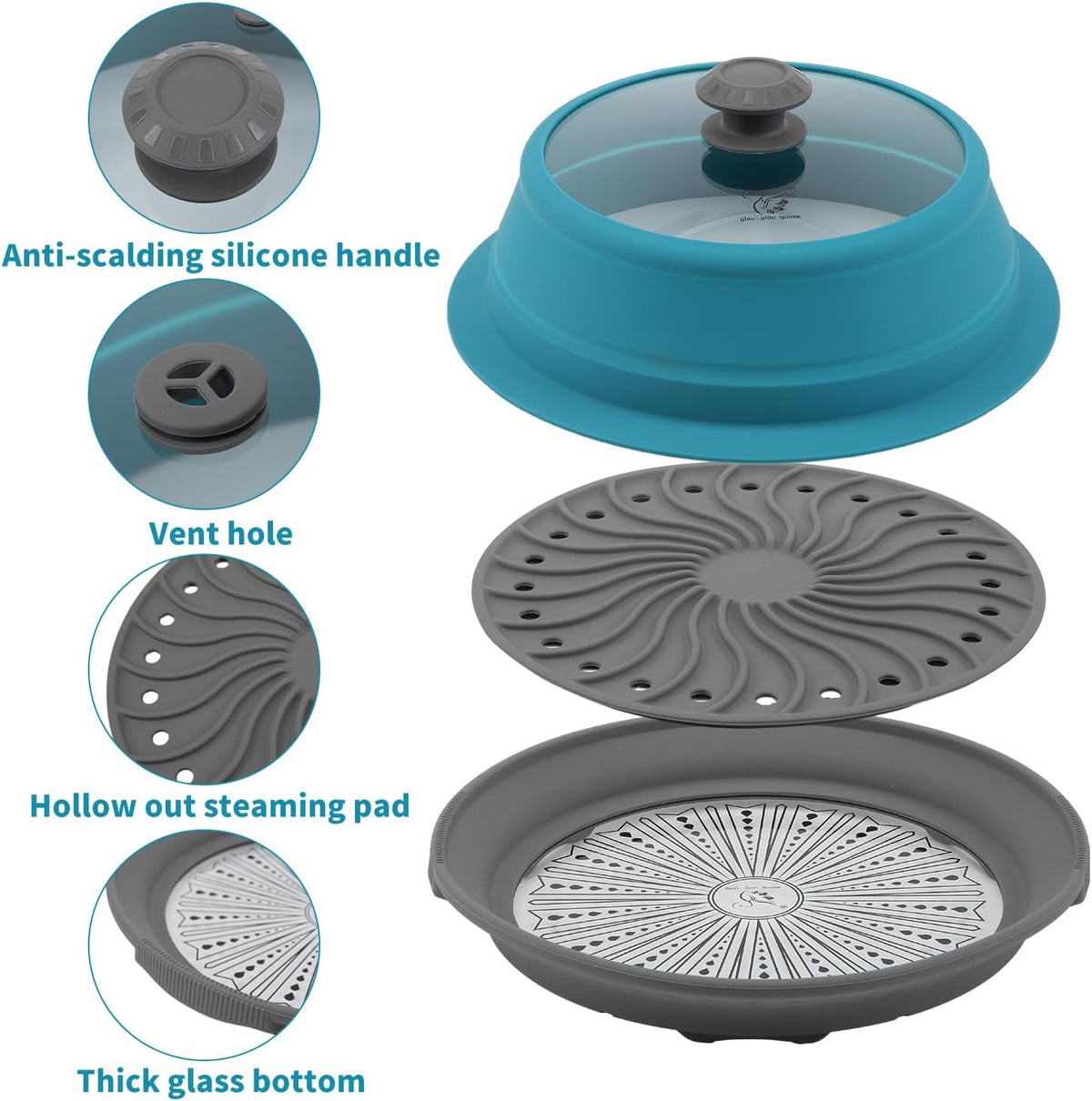 Collapsible Microwave Splatter Lid with Vented Tempered Glass Cover Wok Lid for Microwave Safe, Stockpot Steamer Pot Pan Round Bowl 6" 7" 8" 9" 10" 11" 12" Universal Multifunction Silicone Cover