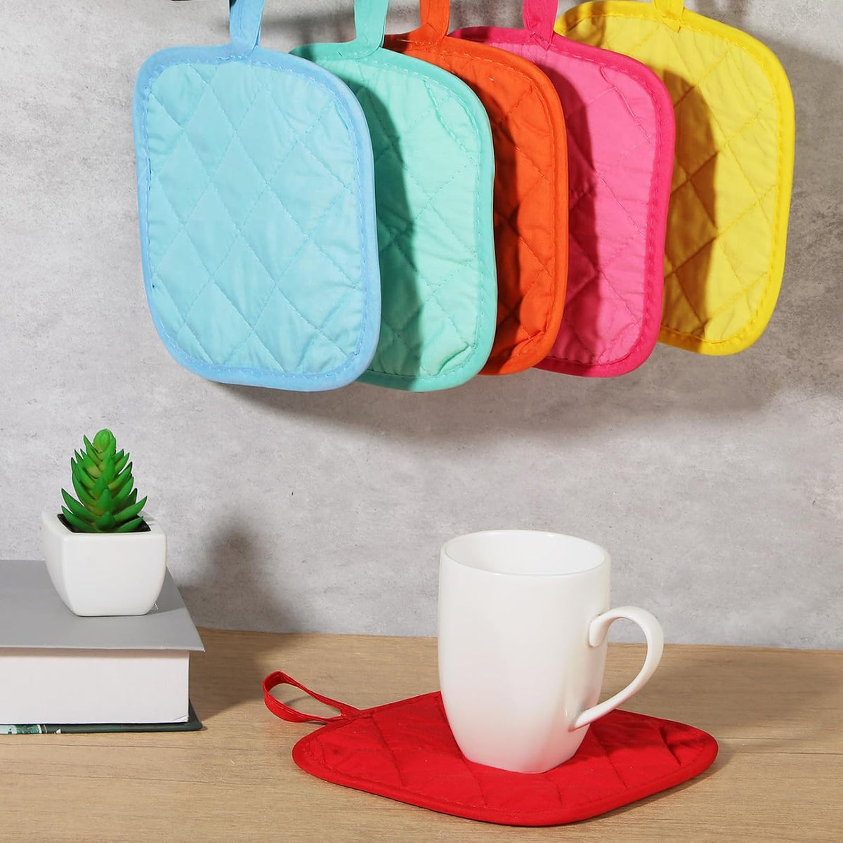 24 Pcs Pot Holders for Kitchen, Heat Resistant Quilted Hot Pads & Oven Mitts with Hanging Loops, Multicolor Cotton Potholder Set for Cooking & Baking (6 Colors)