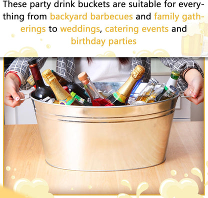 Ziliny 2 Pcs 6.3 Gallon Galvanized Beverage Tubs Large Drink Buckets for Parties Insulated Metal Ice Bucket with Handles Rustic Storage Container for Parties Beer Drinks, Silver