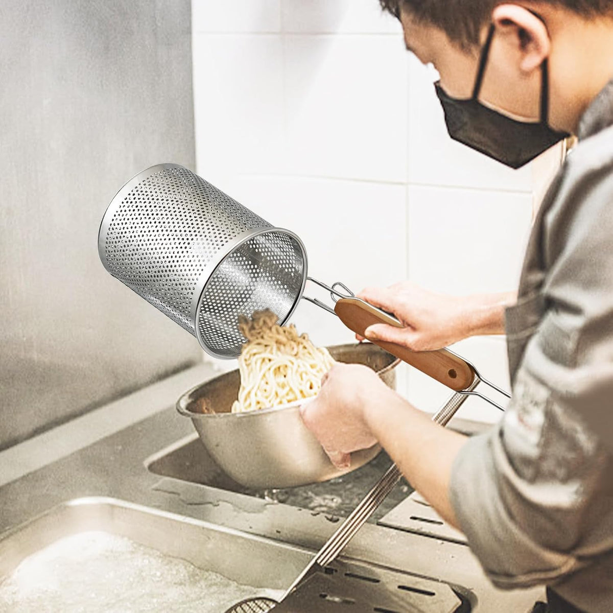 Stainless Steel Pasta Strainer, 2pcs Noodle Strainer Pasta Baskets