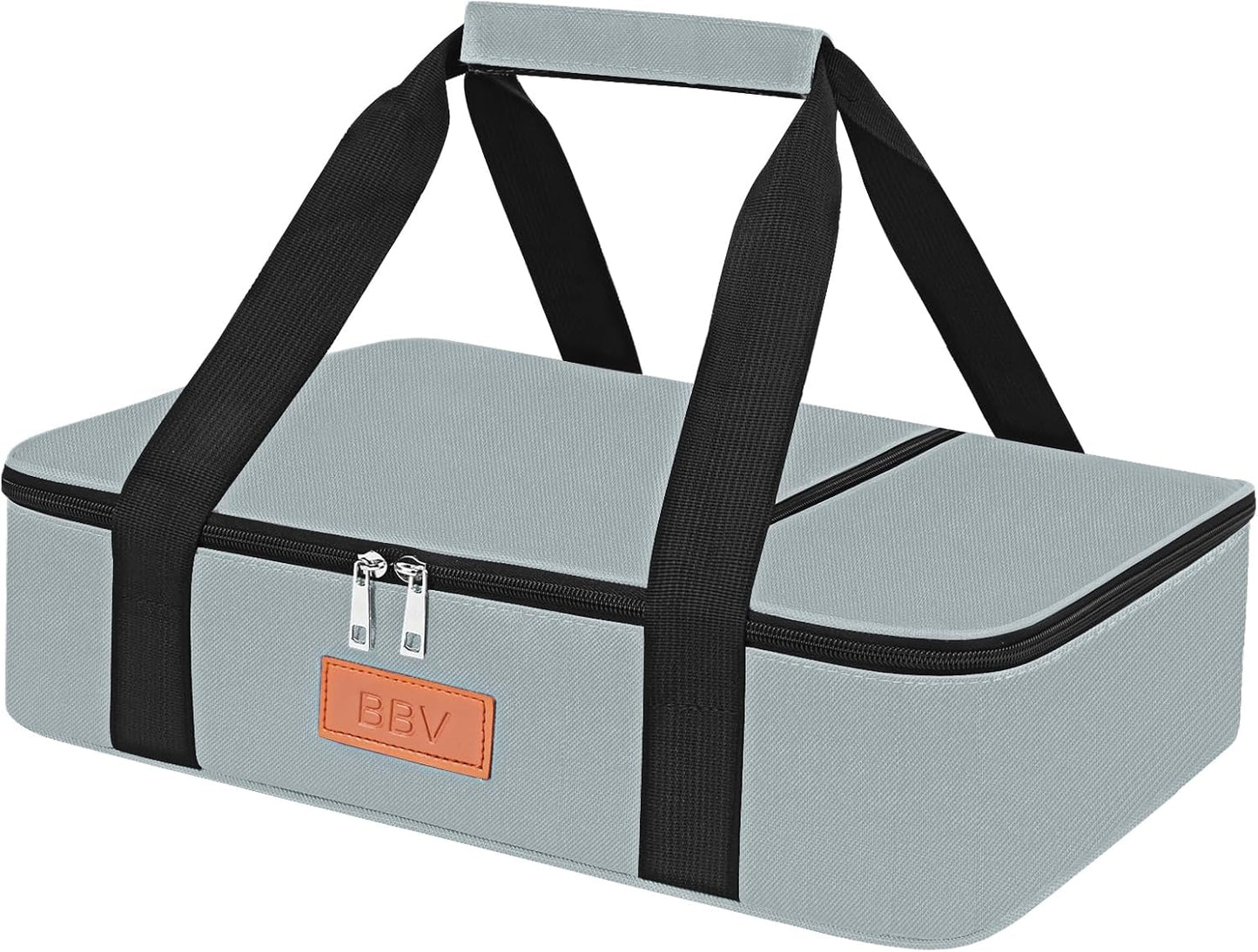 BBV Insulated Casserole Carrier for Hot or Cold Food, Food Warmer Bag Fits 9"x13" Baking Dish, Durable Nylon Leak Proof Food Containers for Travel, Potluck, Parties, Picnic, Cookouts (Beige)