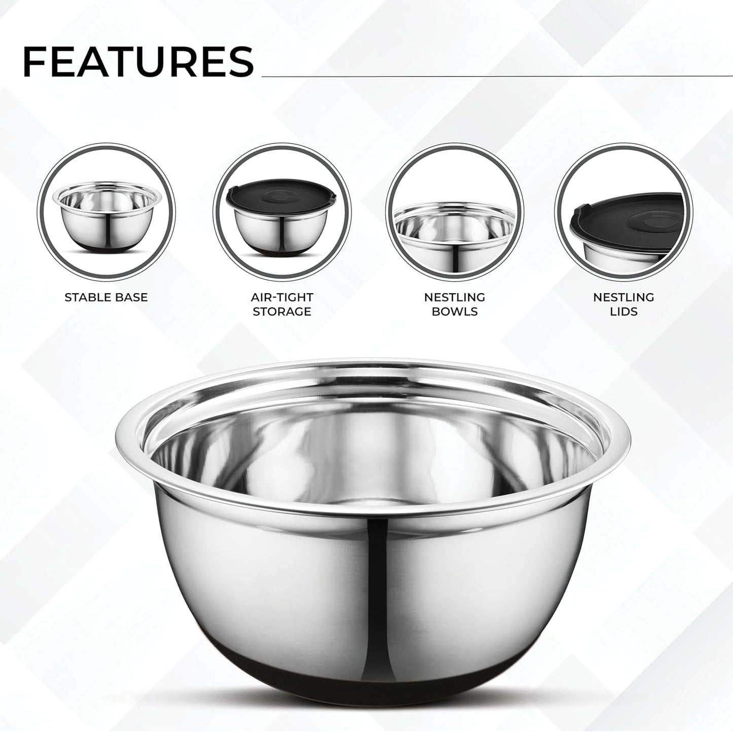 AVADOR Set of 6 Premium Stainless Steel Mixing Bowls Set, Easy To Clean, Space Saving Nestable Design, Great for Cooking, Baking, Prepping (0.75qt, 1.5qt, 3qt, 4qt, 5qt, 8qt)
