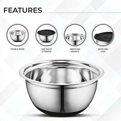 AVADOR Set of 6 Premium Stainless Steel Mixing Bowls Set, Easy To Clean, Space Saving Nestable Design, Great for Cooking, Baking, Prepping (0.75qt, 1.5qt, 3qt, 4qt, 5qt, 8qt)