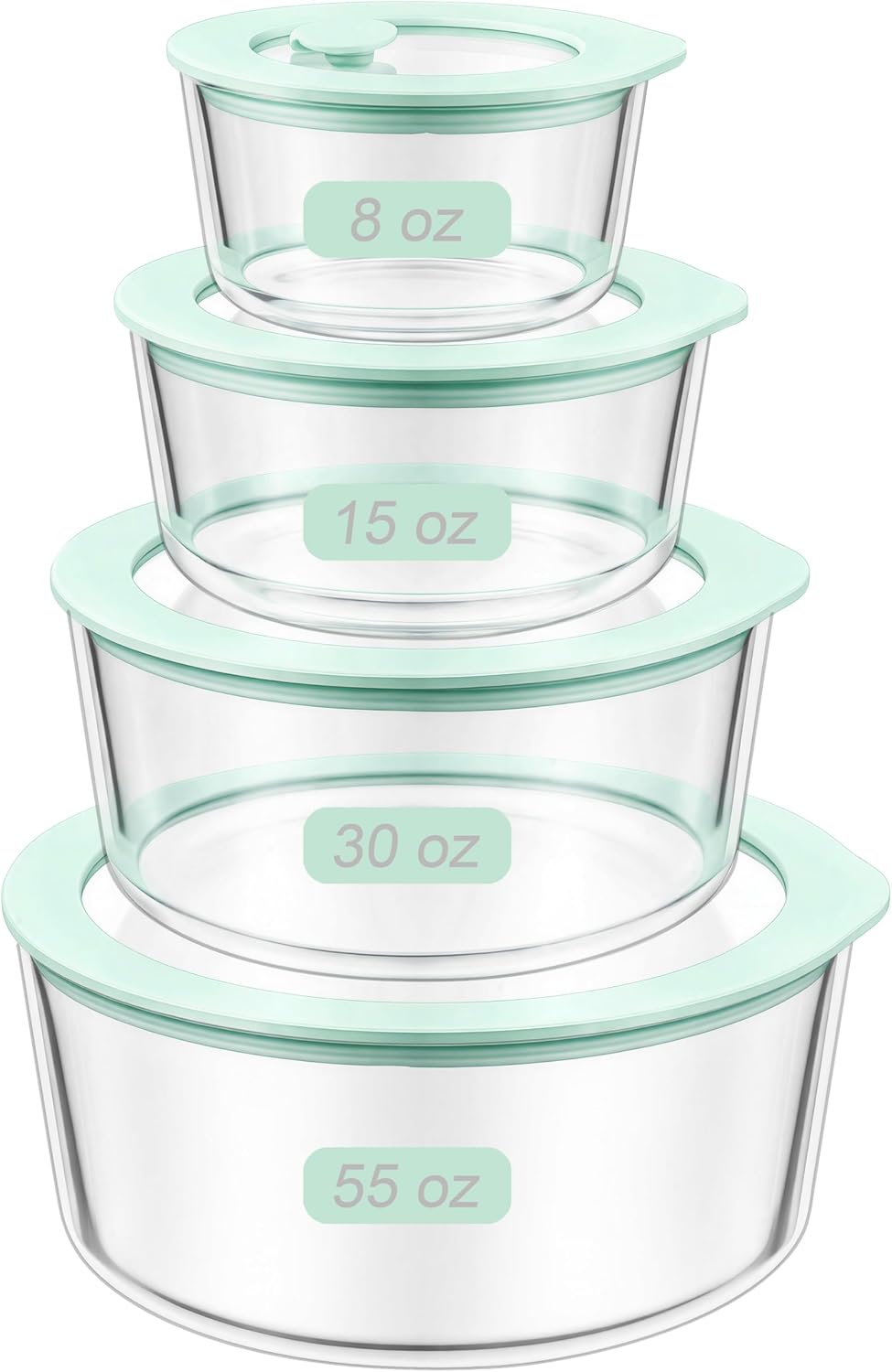 Urban Green Glass Food Container Set with Glass Lid, 5 Pack, Meal Prep Containers with Silicone Framed Airtight Lid, Leakproof, 100% Plastic Free