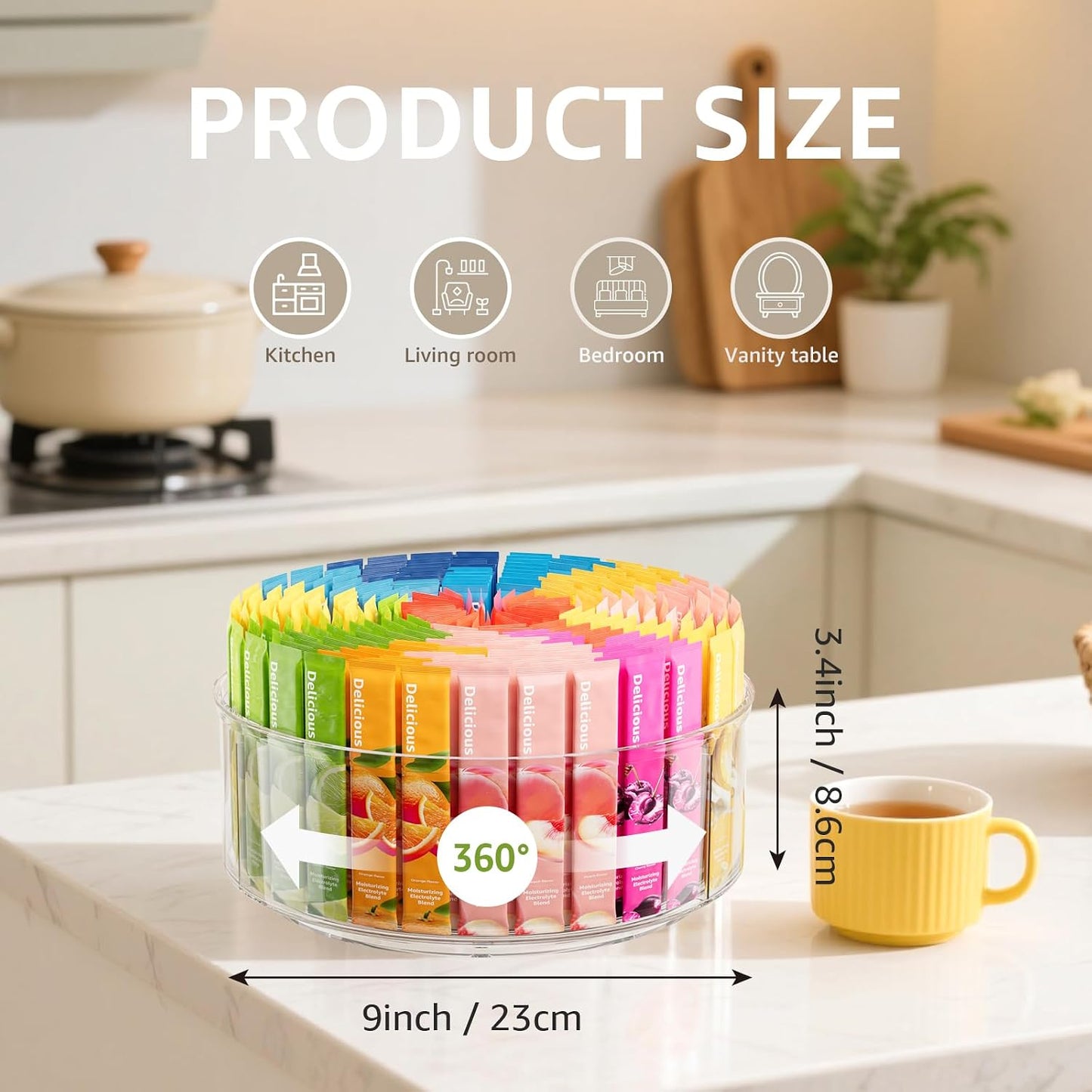 2 Pack Lazy Susan Organizer, 9 inch Rotating Storage Organizer with 4 Removable Bins, Lazy Susan Turntable Organizer for Fridge, Kitchen, Vanity, Cabinet