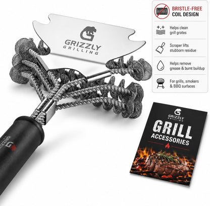 Bristle Free Grill Brush with Scraper - Safe BBQ Grill Cleaner Brush - 10-Inch BBQ Brush for Grill Cleaning Kit - Gifts for Grill Wizard