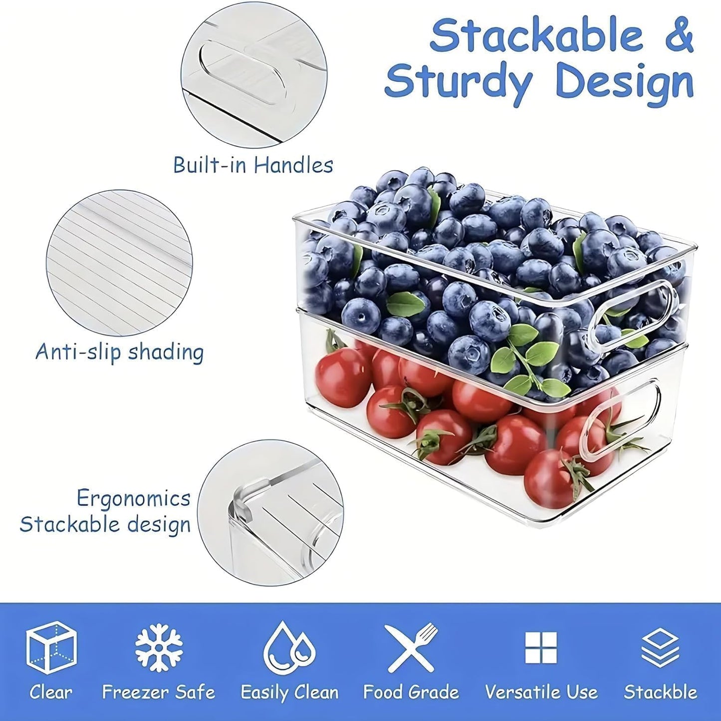 9 Pack Refrigerator Organizer Bins,3 Sizes Clear Pantry Storage with Handles for Fridge, Freezer, Shelves, Drawer, Bins, Snack Organizer for Home & Kitchen