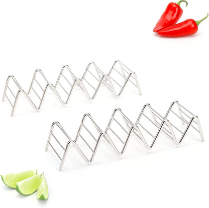 Taco Holders Set of 2 Premium Stainless Steel Stackable Stands, Each Rack Holds 2 or 3 Hard or Soft Tacos, Five Styles Available By 2lbDepot