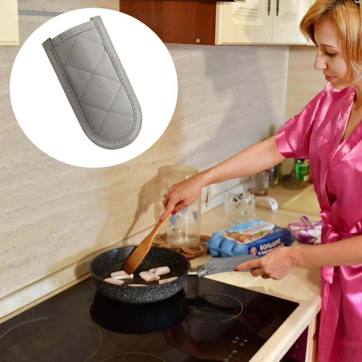 Patelai 4 Pcs Pot Handle Covers Heat Resistant Cast Iron,Black,Grey