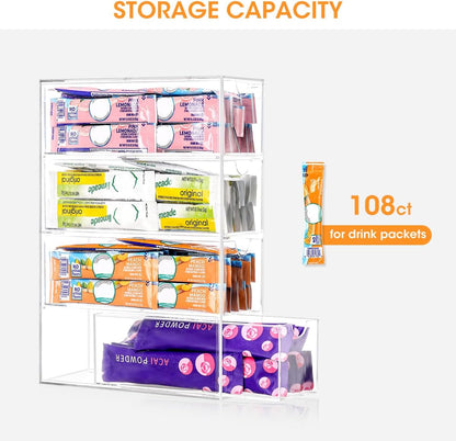 AIEVE Drink Packet Organizer, Water Drink Packet Holder with Removable Divider, Water Flavor Packet Organization Container for Kitchen Organizers and Storage (6 Compartments)