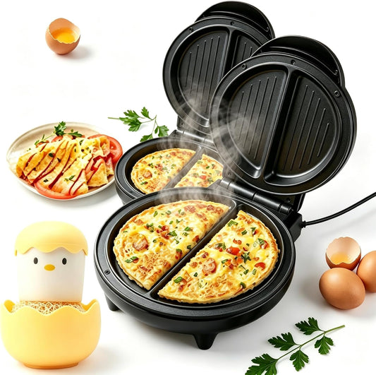 Multifunctional Electric Nonstick Breakfast Griddle, Dual Zone Electric Omelette Maker, Non-Stick Omelet & Frittata Maker, Burger, Eggs, Pancake Griddle- Nonstick Surface，2pcs