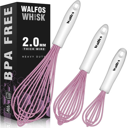Walfos Silicone Whisk,Stainless Steel Wire Whisk -Heat Resistant 480°F Kitchen Whisks for Non-stick Cookware,Balloon Egg Beater Perfect for Blending,Whisking,Beating,Frothing & Stirring,Black