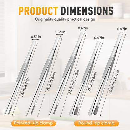 Non-Slip Kitchen Tweezers - 2 PCS Cooking Tweezers Fine Tweezer Tongs, Extra-Long Stainless Steel Kitchen Tweezer for Grilling, Serving, Frying, Plating, Food Preparation (10-Inch)