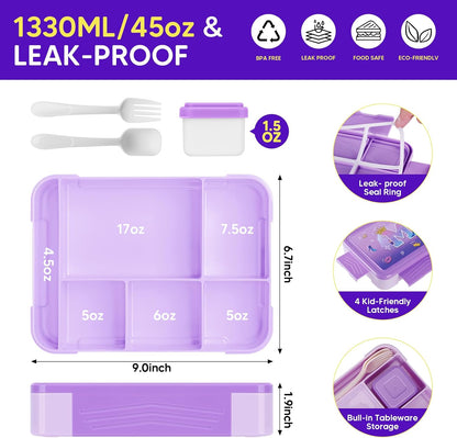 JYPS Lunch Box for Girls-Insulated Lunch Bag,Kids Bento Box with 6 Compartment,Water Bottle,Ice Pack,Salad Container,Perfect Lunch Container for Kids and Toddlers Back to School Age 7-15(Purple M)