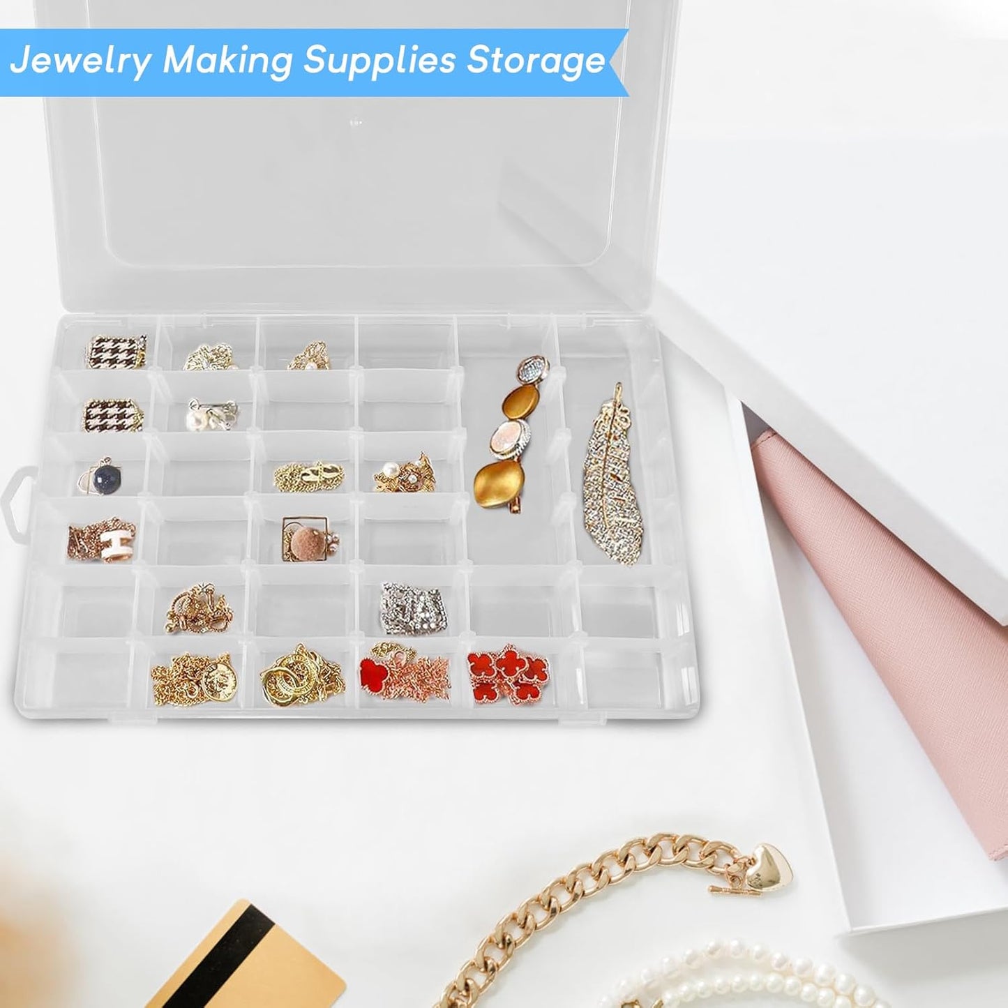Guyuyii 4 Pack 36-Grid Plastic Clear Organizer Box with Adjustable Dividers | for Fishing Tackle, Craft, Jewelry Making, Diamond Painting, Beads, Earrings, Nail Art Supplies, Seeds, Small Hardware
