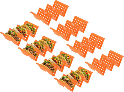 uxcell 8 Pcs Taco Holder Stand, Plastic Taco Plates Hold Up to 3 Tacos, Hollow Carved Taco Shell Holder, Dishwasher Microwave Safe, Pink