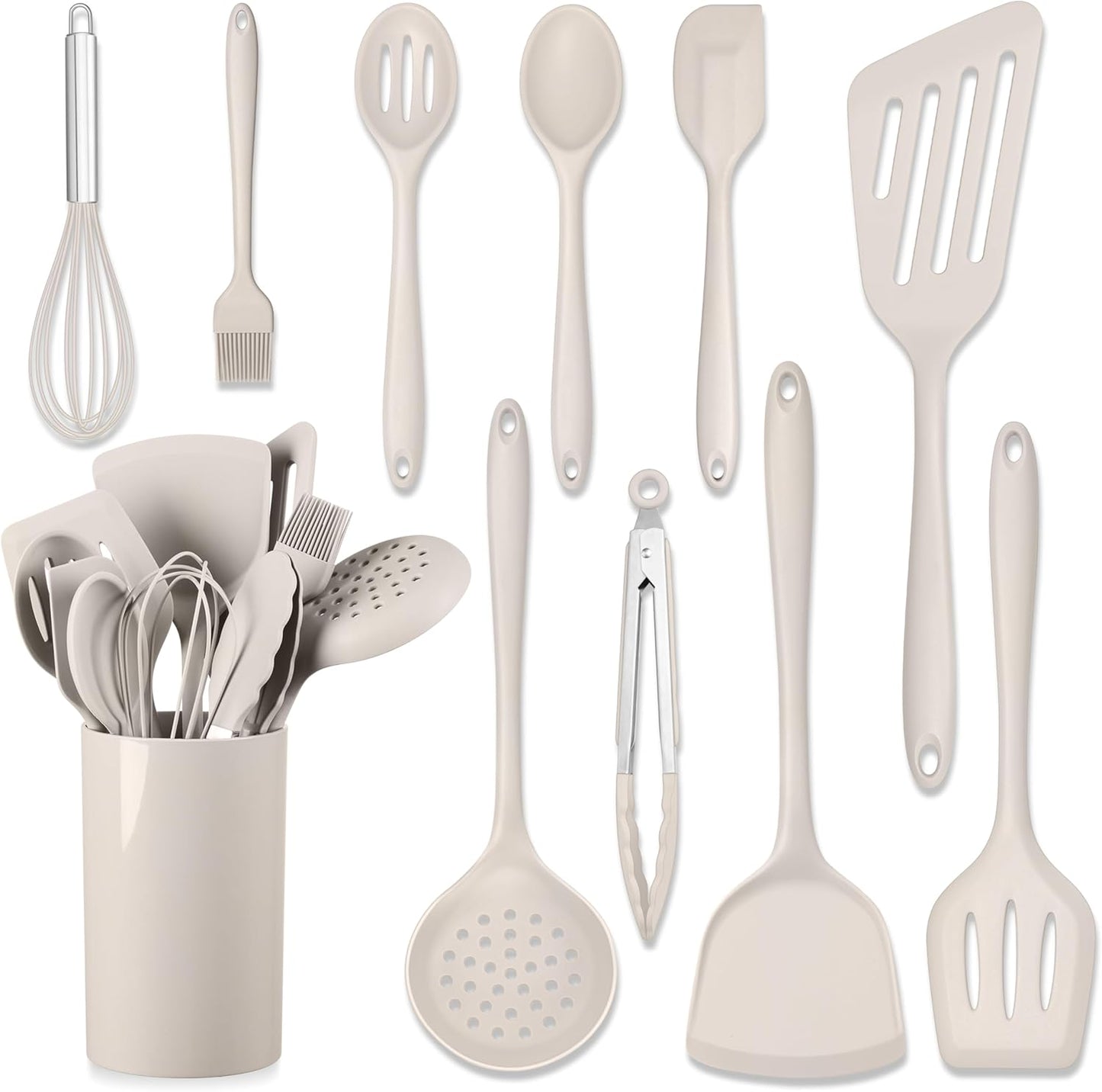HaWare 11 PCS Silicone Cooking Utensils Set, Heat Resistant Kitchen Utensils with Holder, Food-grade Spatula Sets for Nonstick Cookware, Kitchen Tools Gadgets Include Fish Turner, Spoon (Black)