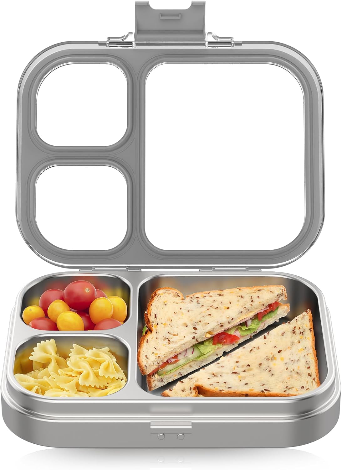 HOMEKOL Stainless Steel Bento Lunch Box, 3-Compartment Leak-Proof Lunch Container for Kids & Adults, BPA/BPS-Free 304 Metal Food Box, Dishwasher Safe, Clear Tritan Lid, Green (Not Insulated)