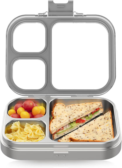 HOMEKOL Stainless Steel Bento Lunch Box, 3-Compartment Leak-Proof Lunch Container for Kids & Adults, BPA/BPS-Free 304 Metal Food Box, Dishwasher Safe, Clear Tritan Lid, Green (Not Insulated)